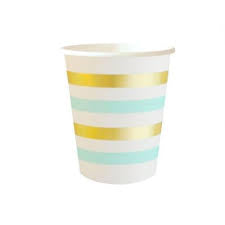 GOLD & MINT STRIPE CUP - PACK OF 10