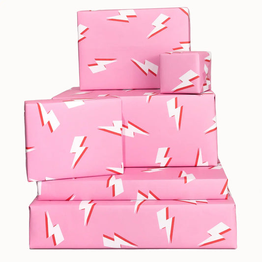 Pink Lightning Bolt Wrapping Paper Sheet. Recyclable