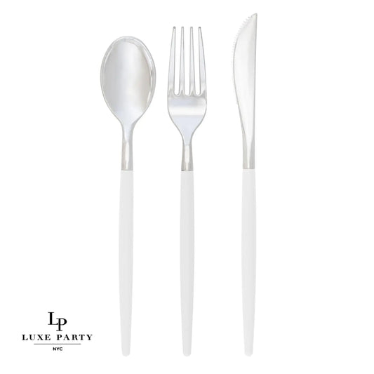 Chic Clear and Silver Plastic Cutlery Set | 32 Pieces