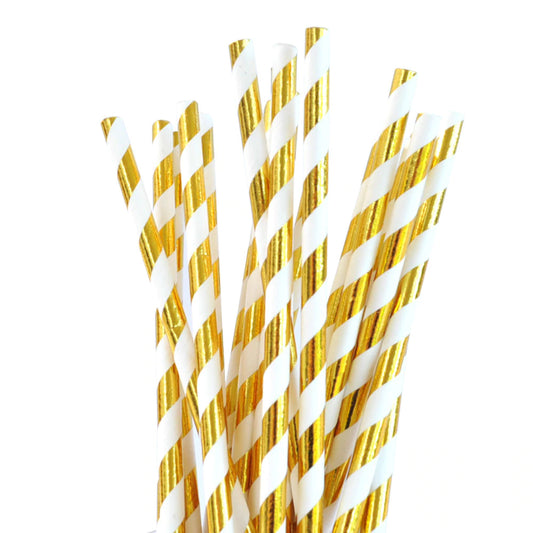 GOLD FOILED STRIPED PAPER STRAWS - PACK OF 25