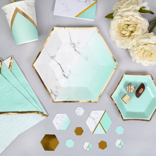 Mint & gold marble snack plates