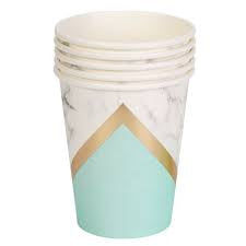 Mint & gold marble party cups