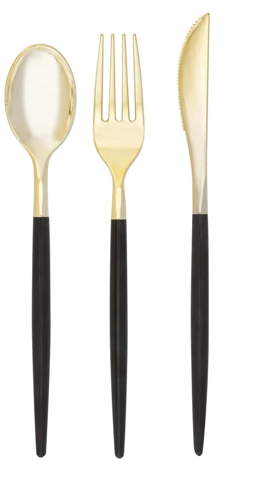Black • Gold Plastic Cutlery Set