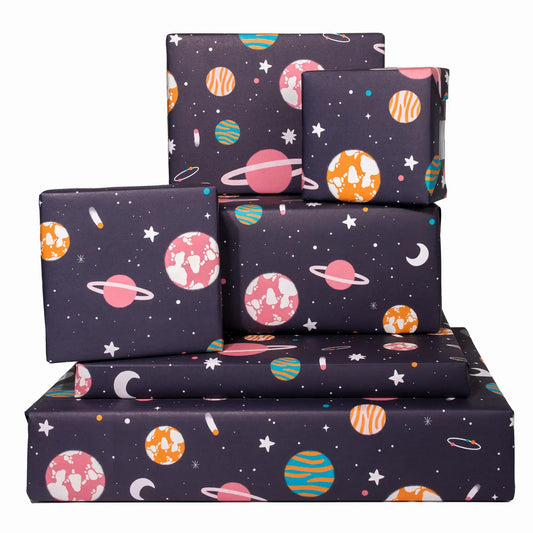 Colourful Space Wrapping Paper Sheet. Recyclable, made in UK
