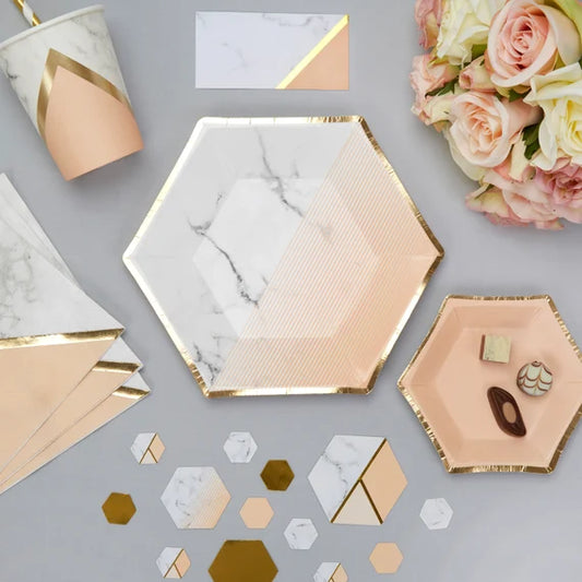 Peach & Gold Disposable Marble Plates