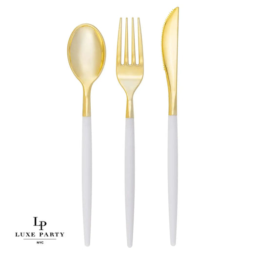 Chic Classic Clear and Gold Plastic Cutlery Set | 32 Pieces
